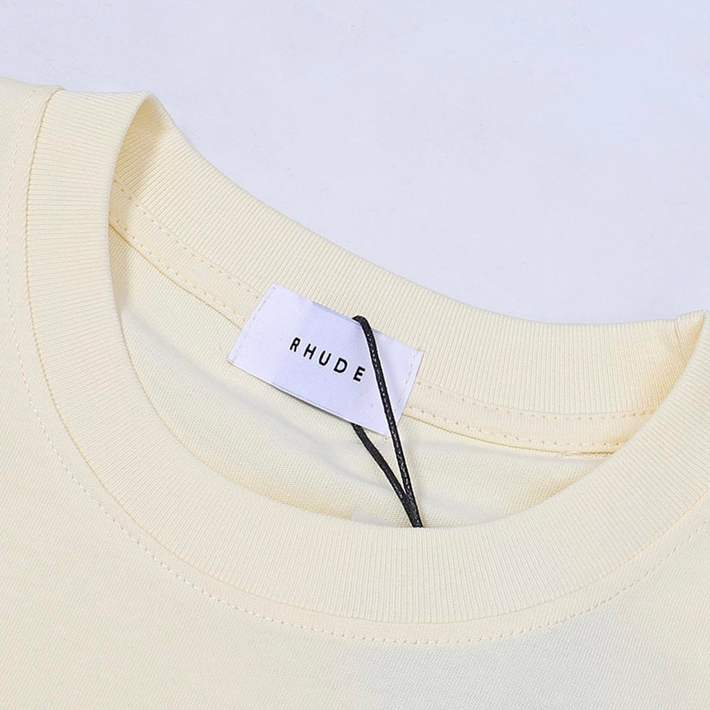 Rhude T-shirts Vertical Solid Color Printed Cotton Casual Short Sleeve Men and Women
